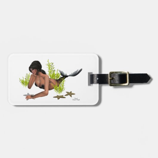 Brunette Mermaid with Starfish Bagagelabel (Voorkant horizontaal)