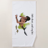Brunette Mermaid with Starfish Beach Towel Strandlaken (Voorkant)