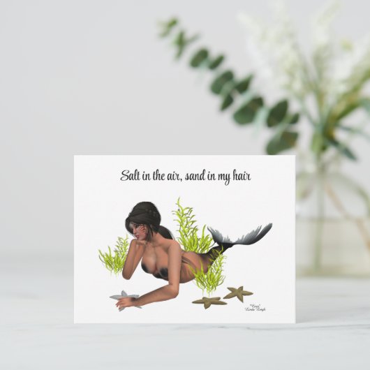 Brunette Mermaid with Starfish Briefkaart (Staand voorkant)
