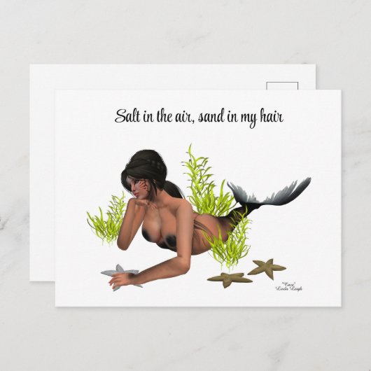 Brunette Mermaid with Starfish Briefkaart (Voorkant / Achterkant)