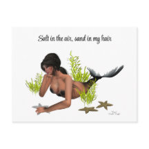 Brunette Mermaid with Starfish Briefkaart