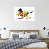 Brunette Mermaid with Starfish Canvas print (Insitu (Slaapkamer))