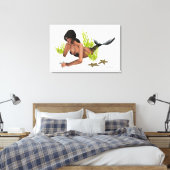 Brunette Mermaid with Starfish Canvas print (Insitu (Slaapkamer))