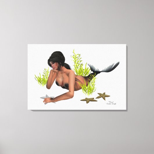 Brunette Mermaid with Starfish Canvas print (Voorkant)