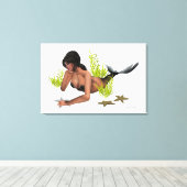Brunette Mermaid with Starfish Canvas print (Insitu (Houten vloer))