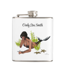 Brunette Mermaid with Starfish Drink Heupfles