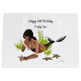 Brunette Mermaid with Starfish Gift Bag Groot Cadeauzakje