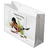 Brunette Mermaid with Starfish Gift Bag Groot Cadeauzakje (Voorkant Gekanteld)