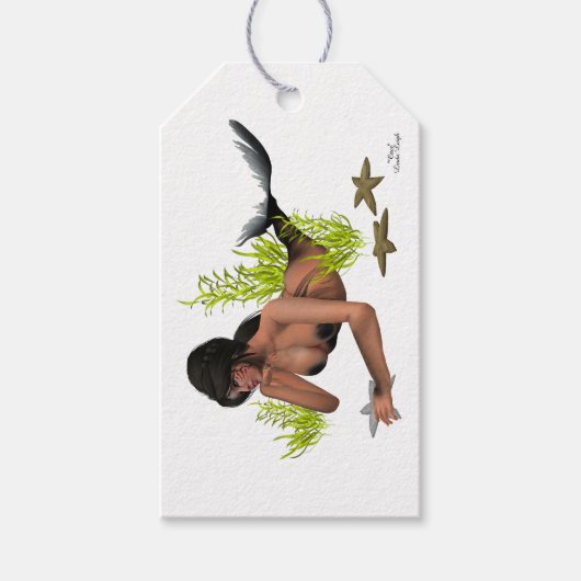 Brunette Mermaid with Starfish Gift Label Cadeaulabel (Voorkant)