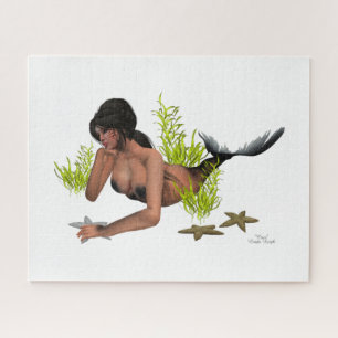 Brunette Mermaid with Starfish Jigzaag Puzzle Legpuzzel