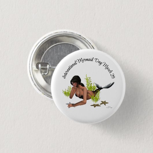 Brunette Mermaid with Starfish Pin Button (Voorkant /achterkant)
