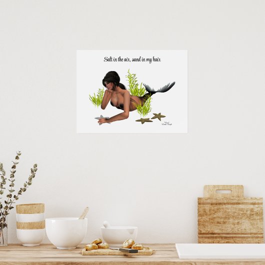 Brunette Mermaid with Starfish Poster (Keuken)