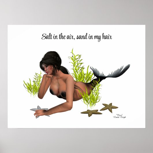 Brunette Mermaid with Starfish Poster (Voorkant)