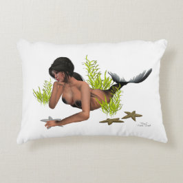 Brunette Mermaid with Starfish Sierkussen Accent Kussen