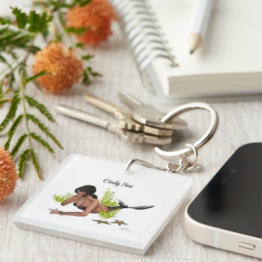 Brunette Mermaid with Starfish Sleutelhanger (Voorkant Rechts)