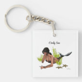 Brunette Mermaid with Starfish Sleutelhanger (Voorkant)