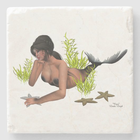 Brunette Mermaid with Starfish Stone Onderzetter (Voorkant)