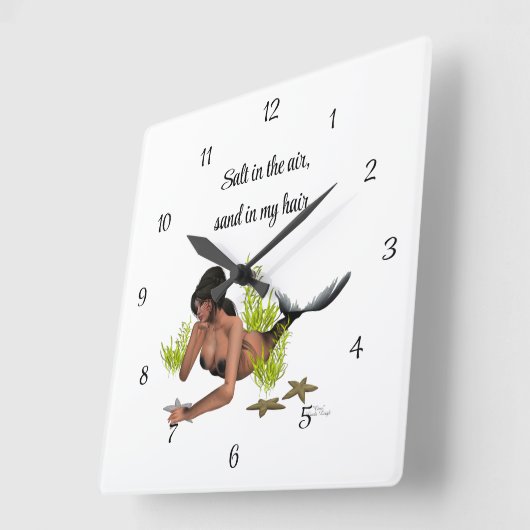 Brunette Mermaid with Starfish Wall klok (Hoek)