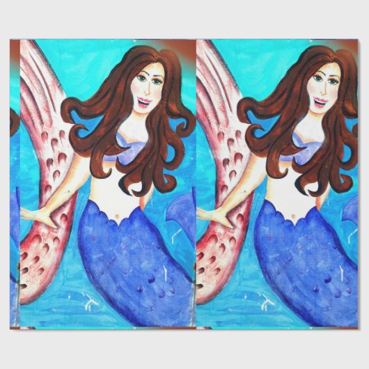 brunette mermaid wrappers cadeaupapier (Vlak)