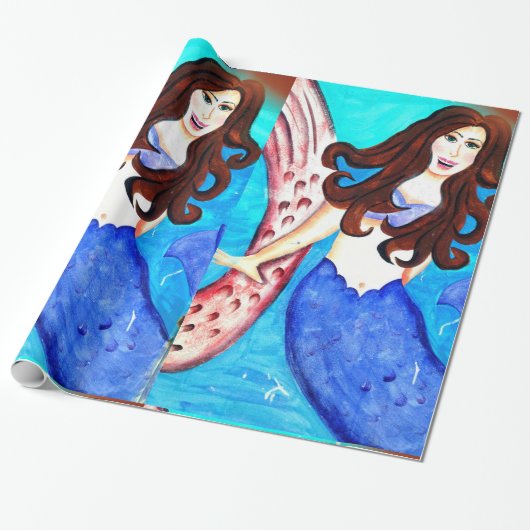 brunette mermaid wrappers cadeaupapier (Uitgerold)