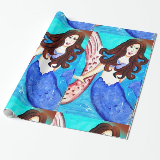 brunette mermaid wrappers cadeaupapier (Uitgerold)
