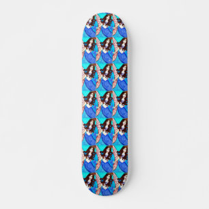 brunette mermaids blauw skateboard