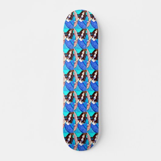 brunette mermaids blauw skateboard (Voorkant)