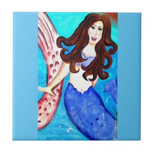 brunette mermaïdtegel tegeltje (Voorkant)