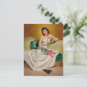 Brunette met Rozen Briefkaart (Staand voorkant)