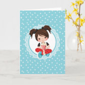 Brunette Movie Night Girl met Popcorn Kaart (Gele Bloem)