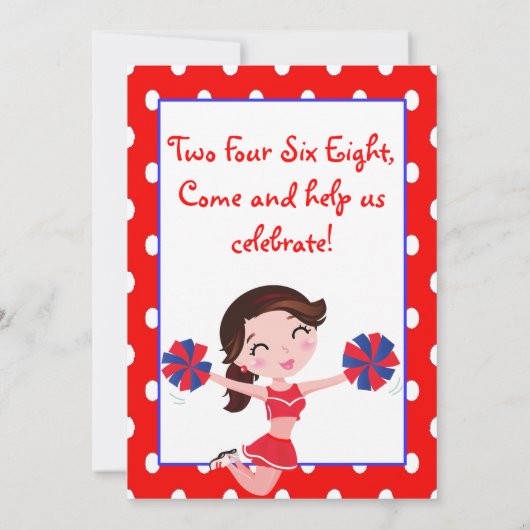 Brunette Navy Red Cheerleader - uitnodigingen (Achterkant)