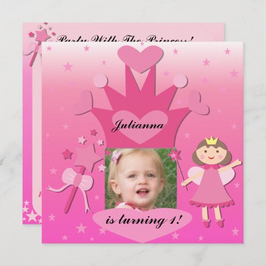 Brunette Party with the Princess Birthday nodigt u Kaart (Voorkant / Achterkant)