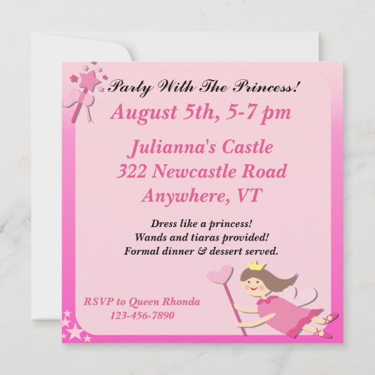 Brunette Party with the Princess Birthday nodigt u Kaart (Achterkant)