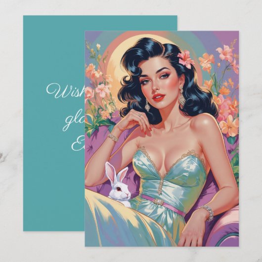 Brunette Pin-Up met Paashaas Feestdagenkaart (Voorkant / Achterkant)