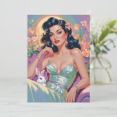 Brunette Pin-Up met Paashaas Feestdagenkaart (Staand voorkant)