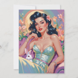 Brunette Pin-Up met Paashaas Feestdagenkaart