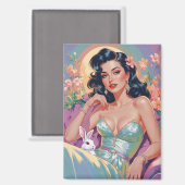 Brunette Pin-Up met Paashaas Magneet (Voorkant / Achterkant)