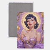 Brunette Pin-Up Paaseieren Goud en Paarse Magneet (Voorkant / Achterkant)