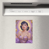 Brunette Pin-Up Paaseieren Goud en Paarse Magneet (Insitu (Vaatwasser))