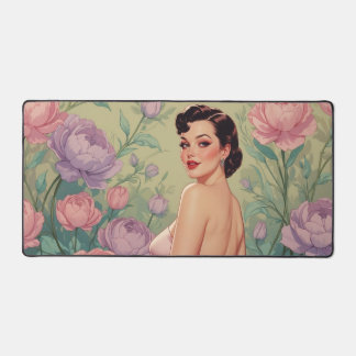 Brunette Pin-Up Pastel Bloemen Bureaumat