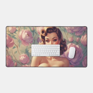 Brunette Pin-Up Pastel Bloemen Bureaumat
