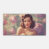 Brunette Pin-Up Pastel Bloemen Bureaumat (Voorkant)