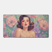Brunette Pin-Up Pastel Bloemen Bureaumat (Voorkant)