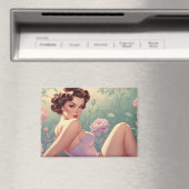 Brunette Pin-Up Pastel Bloemen Magneet (Insitu (Vaatwasser))