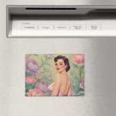 Brunette Pin-Up Pastel Bloemen Magneet (Insitu (Vaatwasser))