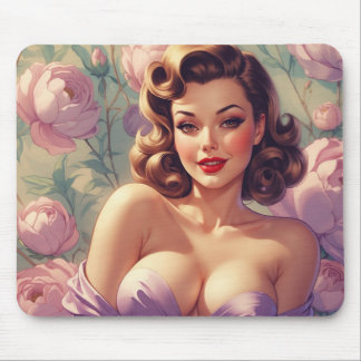 Brunette Pin-Up Pastel Bloemen Muismat