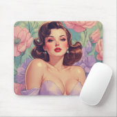 Brunette Pin-Up Pastel Bloemen Muismat (Met muis)