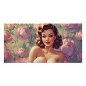 Brunette Pin-Up Pastel Bloemen Perfect Poster (Voorkant)