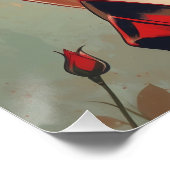 Brunette Pin-Up Rode Rozen Portret Perfect Poster (Hoek)