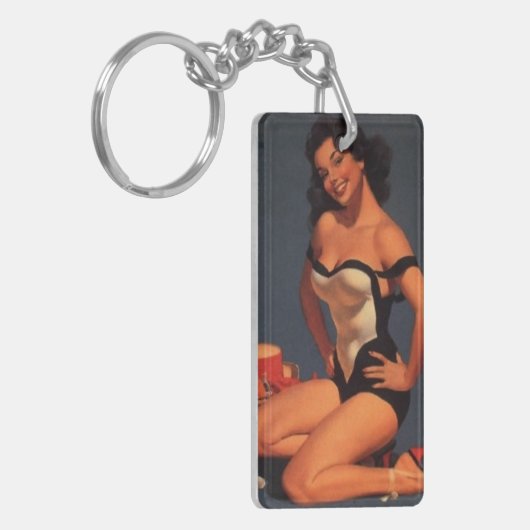 Brunette pin-up sleutelhanger (Voorkant Links)